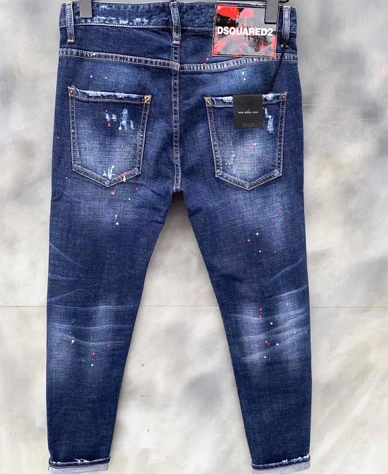 Aidase  Men Ripped Skinny Denim Jeans Luxury Brand Dsq2 Street Wear Fit Jeans Pants Quality Men Holes Stretch Denim Pants Casual Jeans aidase-shop