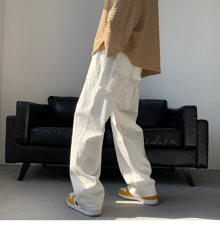 Blue White Black Baggy Jeans Men Fashion Casual Wide Leg Jeans Men Streetwear Loose Hip Hop Straight Denim Pants Mens Trousers aidase-shop