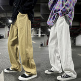 Aidase Khaki Solid Men Casual Pants Loose Vintage Wide Leg High Waist Trousers Fashion Harajuku Streetwear Hip Hop Male Clothing