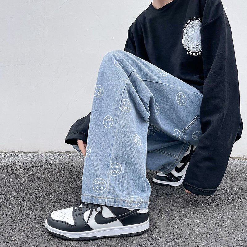 Hip Hop Funny Printed Men Jeans Streetwear Man Straight Trousers  Male Casual Denim Long Pants 5XL aidase-shop