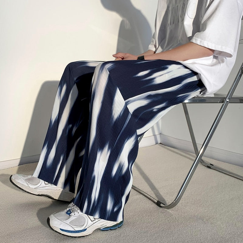 Pleated Pants Men's Fashion Retro Casual Pants Men Japanese Streetwear Loose Hip-hop Wide-leg Pants Mens Ice Silk Trousers M-3XL aidase-shop