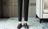 Aidase   2022 Brand Clothing Men Spring Stylecasual Nine Cent Trousers/Male Slim Fit High-Grade Pure Cotton Stripe Suit Pants Black Beige aidase-shop