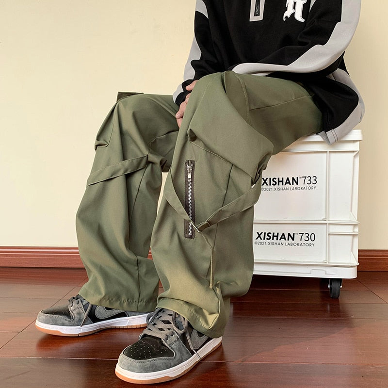 Green Cargo Pants Men Oversize Zipper Black Cargo Trousers Male Streetwear Hip Hop Pocket Loose Casual Workwear 5XL aidase-shop