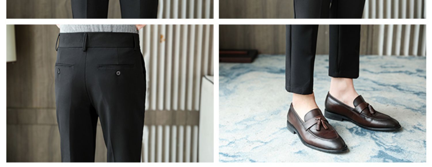 Aidase   2022 Brand Clothing Men Spring Stylecasual Nine Cent Trousers/Male Slim Fit High-Grade Pure Cotton Stripe Suit Pants Black Beige aidase-shop