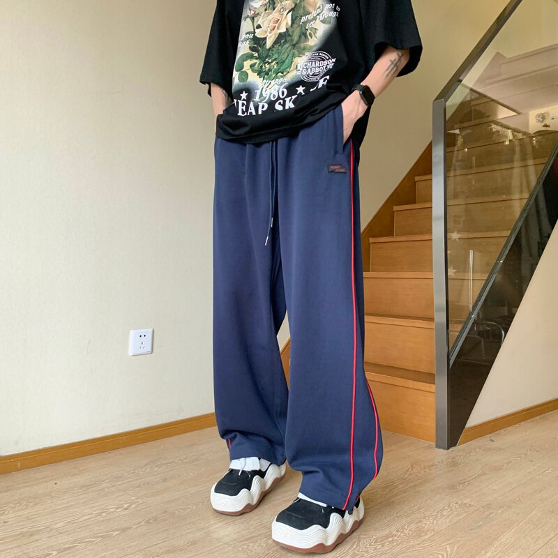 Dark Blue Black Casual Pants Men Fashion Oversized Sweatpants Men Streetwear Hip-hop Loose Straight Pants Mens Joggers Trousers aidase-shop