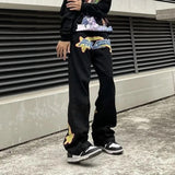 Y2K Hip-hop Demon Print Oversized Jeans Pants Men New Fashion Casual Harajuku Gothic Loose Straight Stacked Trousers Streetwear aidase-shop