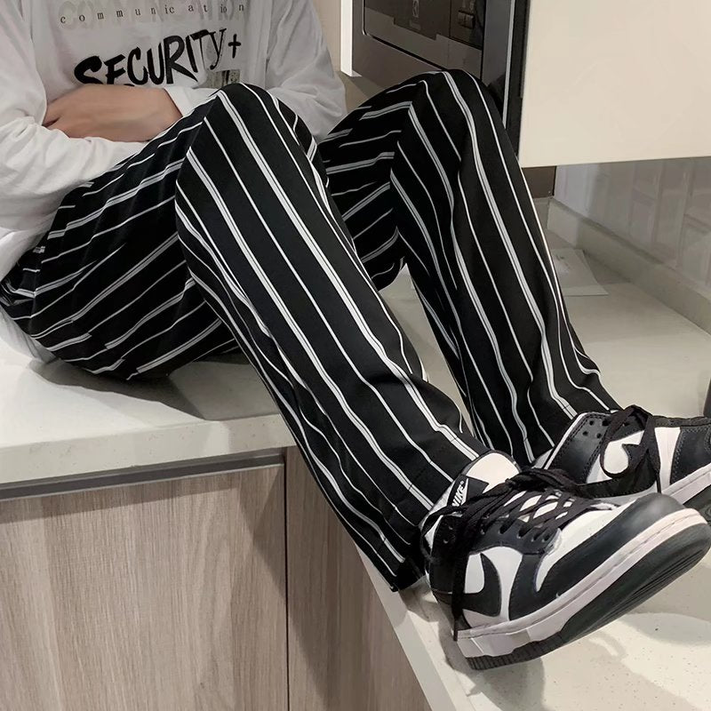 Fashion Mens Stripe Pants Japanese Retro Casual Streetwear Drawstring Wild Harem Sweatpants aidase-shop