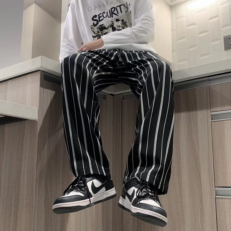 Fashion Mens Stripe Pants Japanese Retro Casual Streetwear Drawstring Wild Harem Sweatpants aidase-shop