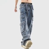 Vintage Cargo Jeans Men Denim Trousers Male Distressed Vintage Pants Streetwear Hip Hop Pocket Safari Style Casual aidase-shop