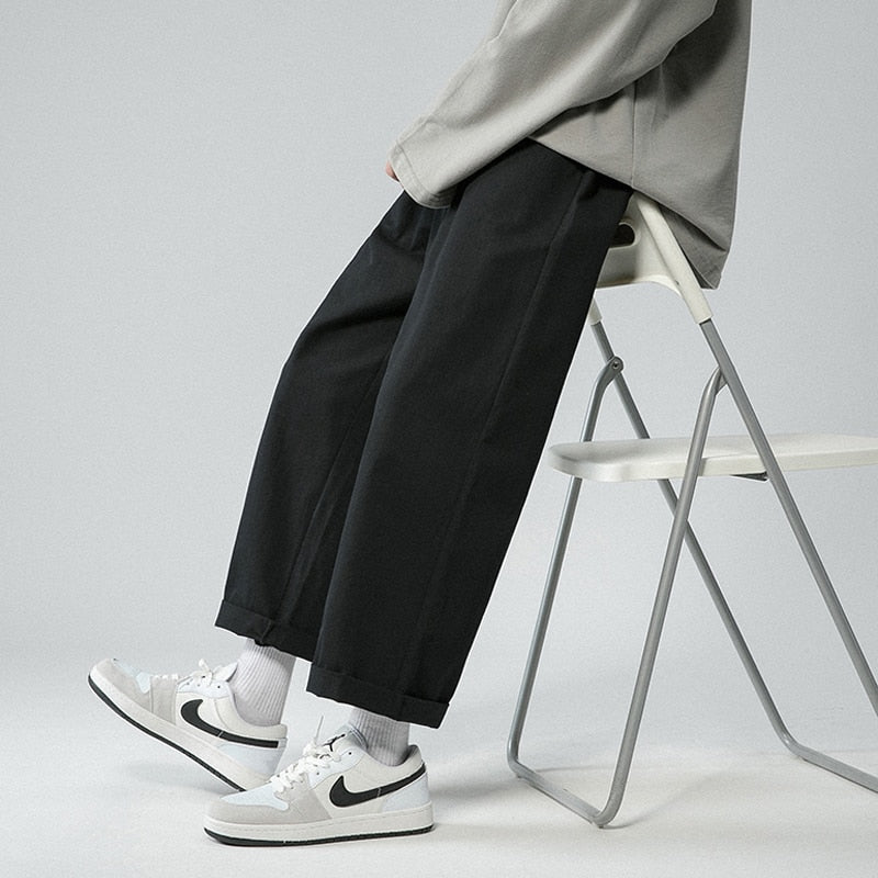 Legible Men's Pants Retro Ankle Length Casual Cotton Pant Male Elastic Waist Loose Pant Man aidase-shop