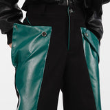 Niche Split Trousers PU Leather Splicing Design Casual Pants Loose High Straight Contrast Color Male Fashion Winter aidase-shop