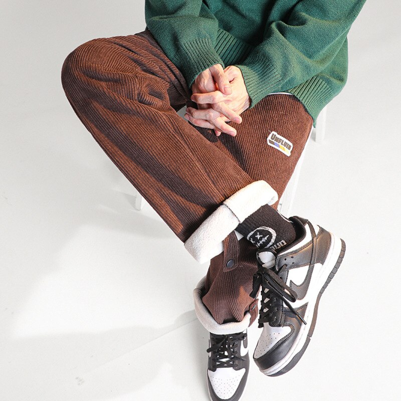 High Street Corduroy Thicken Men's Pants Fashion Design Brand Loose Straight Male Casual Warm Trousers Streetwear Pants aidase-shop