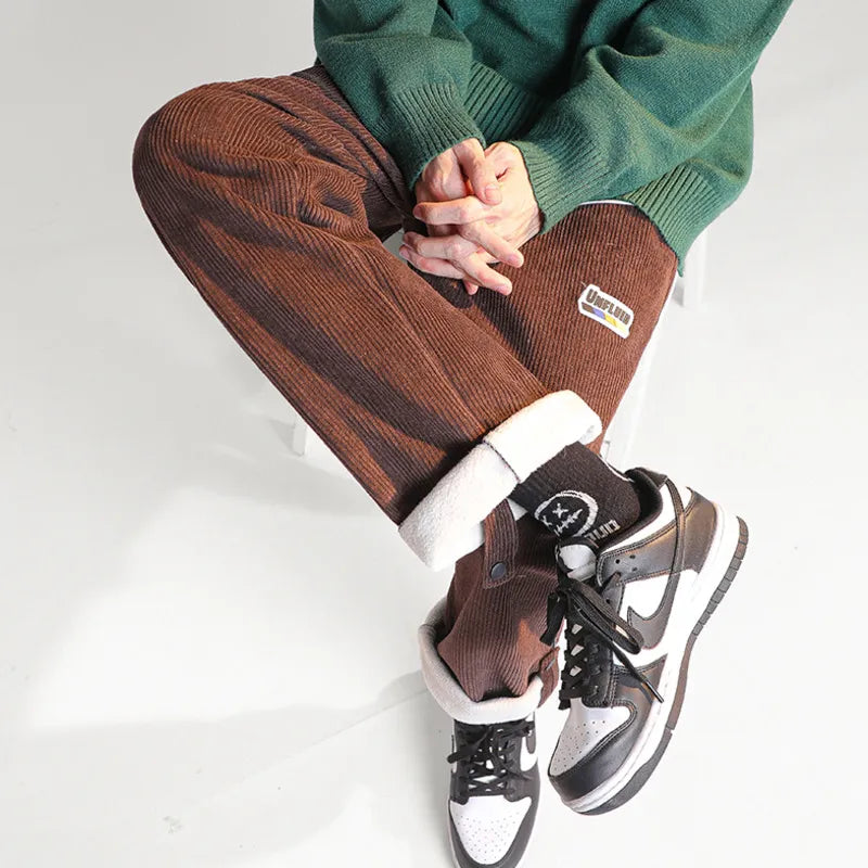 High Street Corduroy Thicken Men's Pants Fashion Design Brand Loose Straight Male Casual Warm Trousers Streetwear Pants aidase-shop