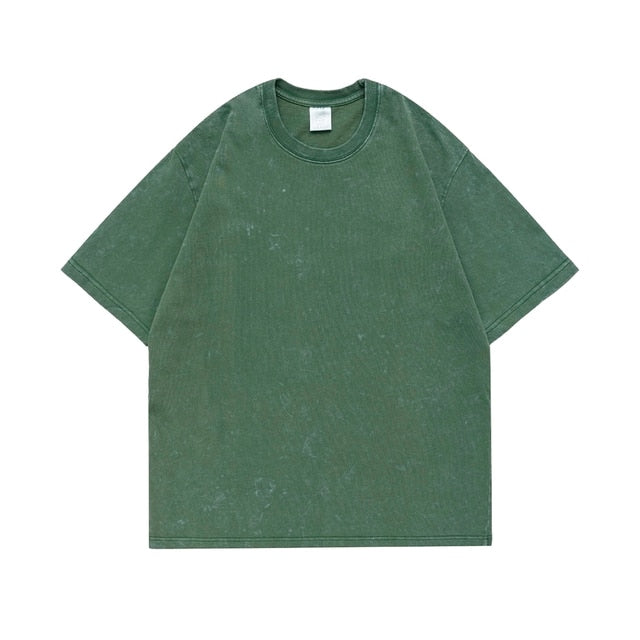 Tee Shirt Batik Acid Washed T-shirt Men Solid Color Short Sleeve Tops American Cotton Heavy Fabric Summer Luxury Male Tees S-2XL aidase-shop