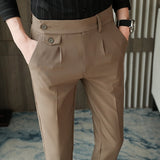 Aidase   2022 Brand Clothing Men Spring Stylecasual Nine Cent Trousers/Male Slim Fit High-Grade Pure Cotton Stripe Suit Pants Black Beige aidase-shop