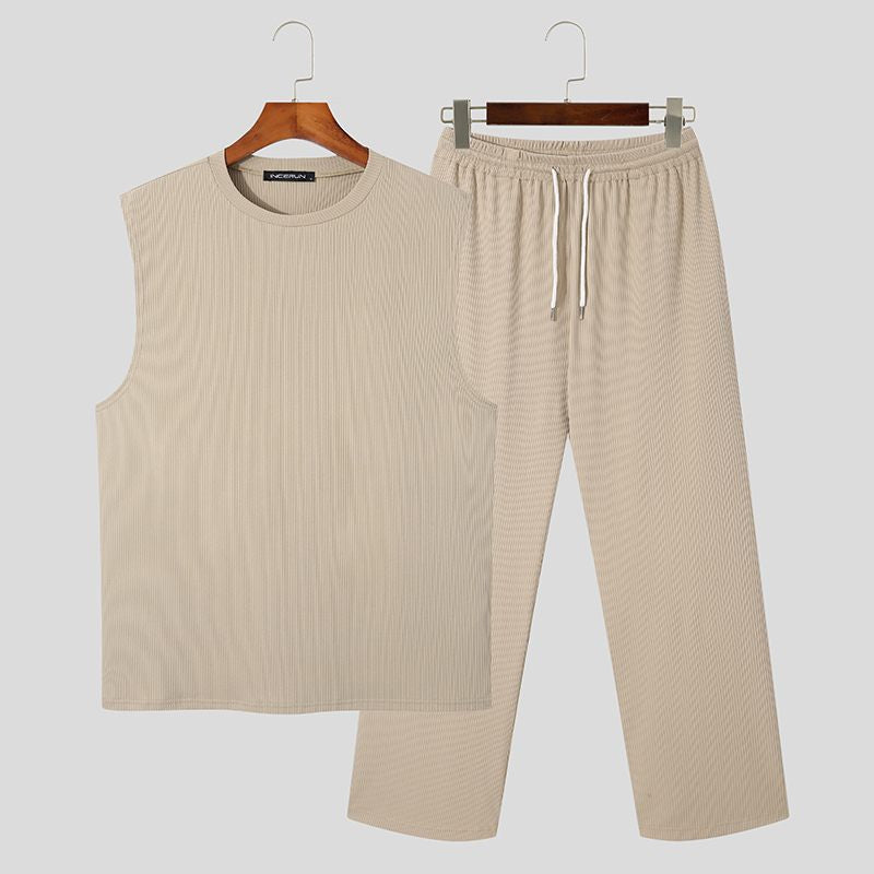 Aidase Men Casual Sets Streetwear Solid Color O-neck Sleeveless Tank Tops & Pants Two Pieces Sets 2022 Summer Men Suits S-5XL 7 aidase-shop