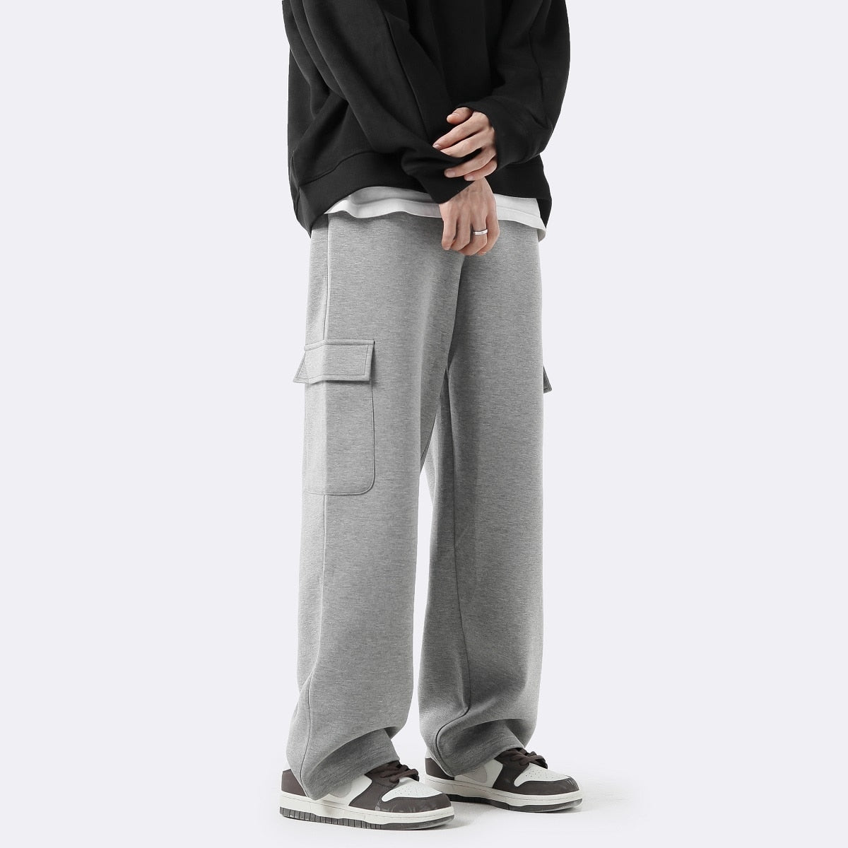 Grey White Cargo Pants Men Fashion Pocket Casual Pants Men Japanese Streetwear Loose Straight Pants Mens Joggers Trousers M-2XL aidase-shop