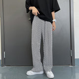 S-5XL Pleated Pants Men Fashion Casual Plaid Pants Men Streetwear Korean Loose Straight Ice Silk Pants Mens Plus Size Trousers