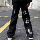Y2K Hip-hop Demon Print Oversized Jeans Pants Men New Fashion Casual Harajuku Gothic Loose Straight Stacked Trousers Streetwear aidase-shop