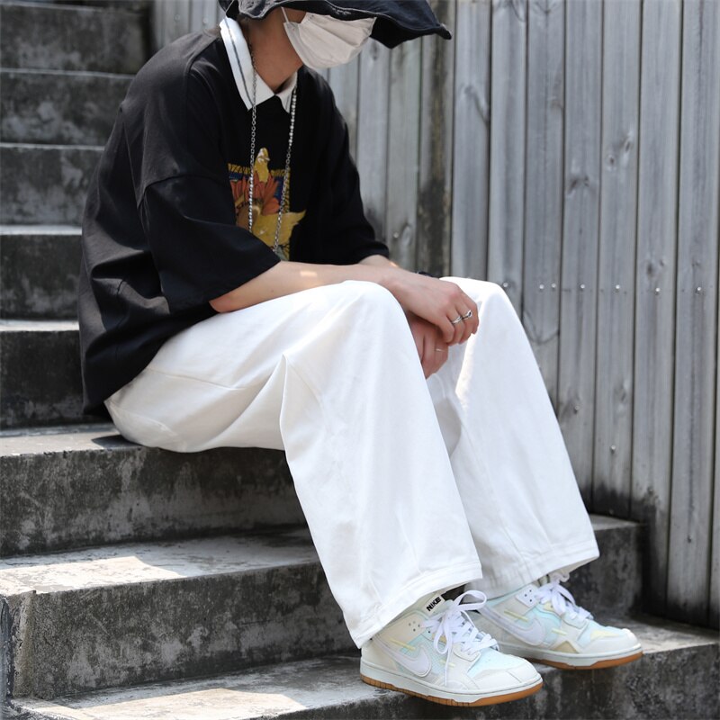 Summer Cotton Casual Pants Men Fashion Oversized Wide Leg Pants Men Japanese Streetwear Loose Straight Pants Mens Trousers M-3XL aidase-shop
