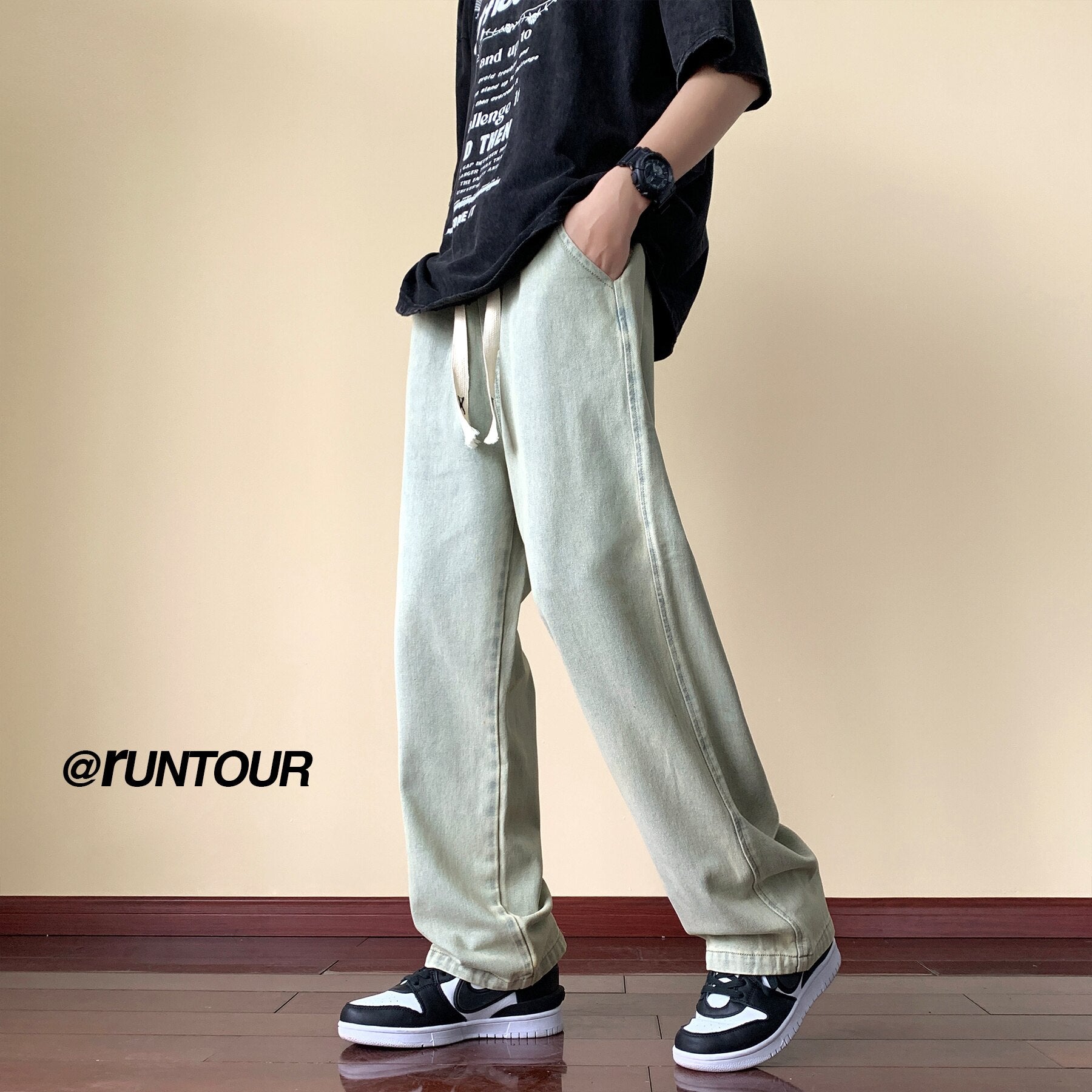 Japanese Style Trend Y2k Baggy Straight Jeans Men's Summer New Wide Leg Solid Color Casual Denim Pants Male High Street Trousers aidase-shop