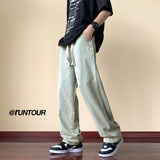 Japanese Style Trend Y2k Baggy Straight Jeans Men's Summer New Wide Leg Solid Color Casual Denim Pants Male High Street Trousers aidase-shop