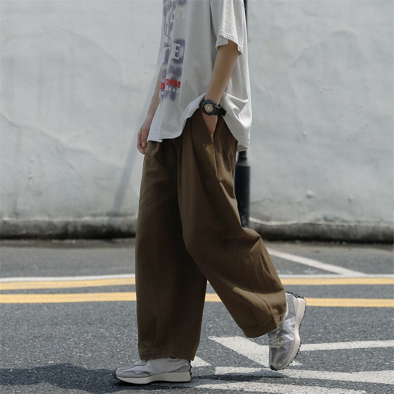 Summer Cotton Casual Pants Men Fashion Oversized Wide Leg Pants Men Japanese Streetwear Loose Straight Pants Mens Trousers M-3XL aidase-shop