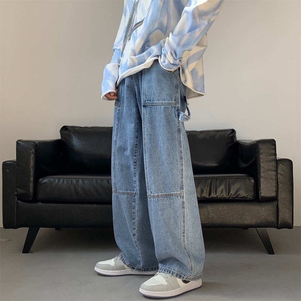 Blue White Black Baggy Jeans Men Fashion Casual Wide Leg Jeans Men Streetwear Loose Hip Hop Straight Denim Pants Mens Trousers aidase-shop