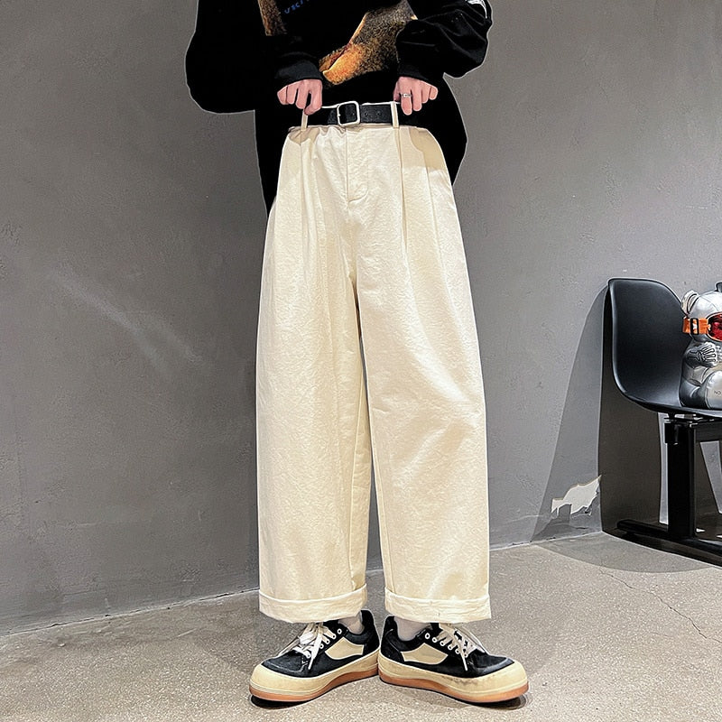 Cotton Oversized Casual Pants Men Fashion Loose Wide Leg Pants Men Japanese Streetwear Hip Hop Straight Pants Mens Trousers aidase-shop