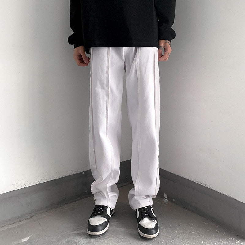 White Black Pink Jeans Men Fashion Casual Baggy Straight Jeans Men Streetwear Loose Hip Hop Denim Pants Mens Trousers M-2XL aidase-shop