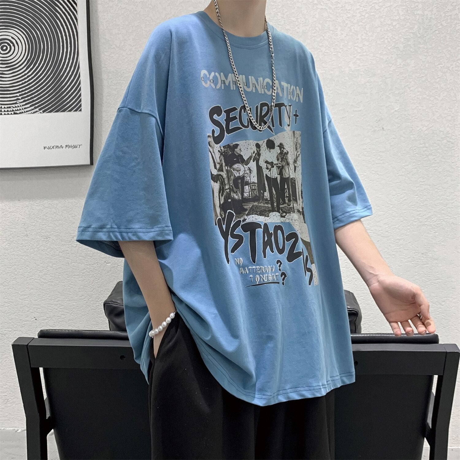 Summer New American Printed T-shirt Short Sleeve Men Baggy Oversized Cotton Tops Round Neck Trends Fitness Tees aidase-shop