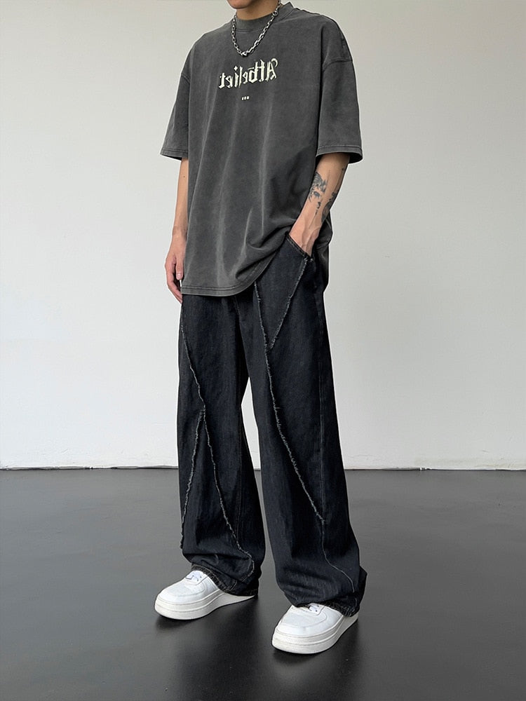 Hip Hop Distressed Jeans Pants Men Ripped Patchwork Denim Trousers Male Oversize Loose Casual Japanese Streetwear 5XL aidase-shop