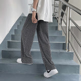 S-5XL Pleated Pants Men Fashion Casual Plaid Pants Men Streetwear Korean Loose Straight Ice Silk Pants Mens Plus Size Trousers aidase-shop
