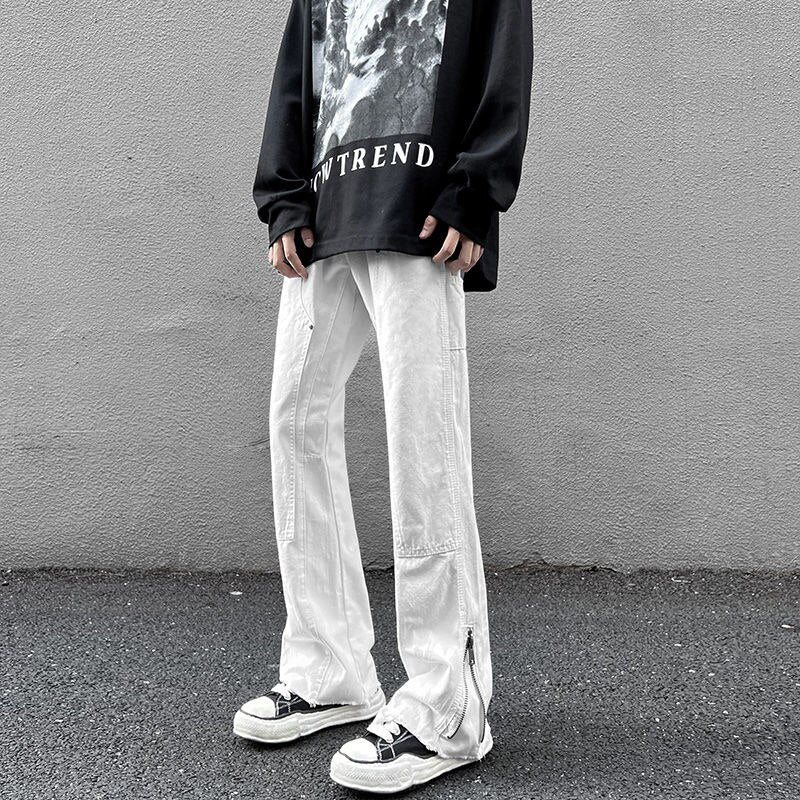 High Street Straight Black Men's Jeans America y2k Fashion Design Hip Hop Male Denim Pants Zipper Casual Trousers aidase-shop