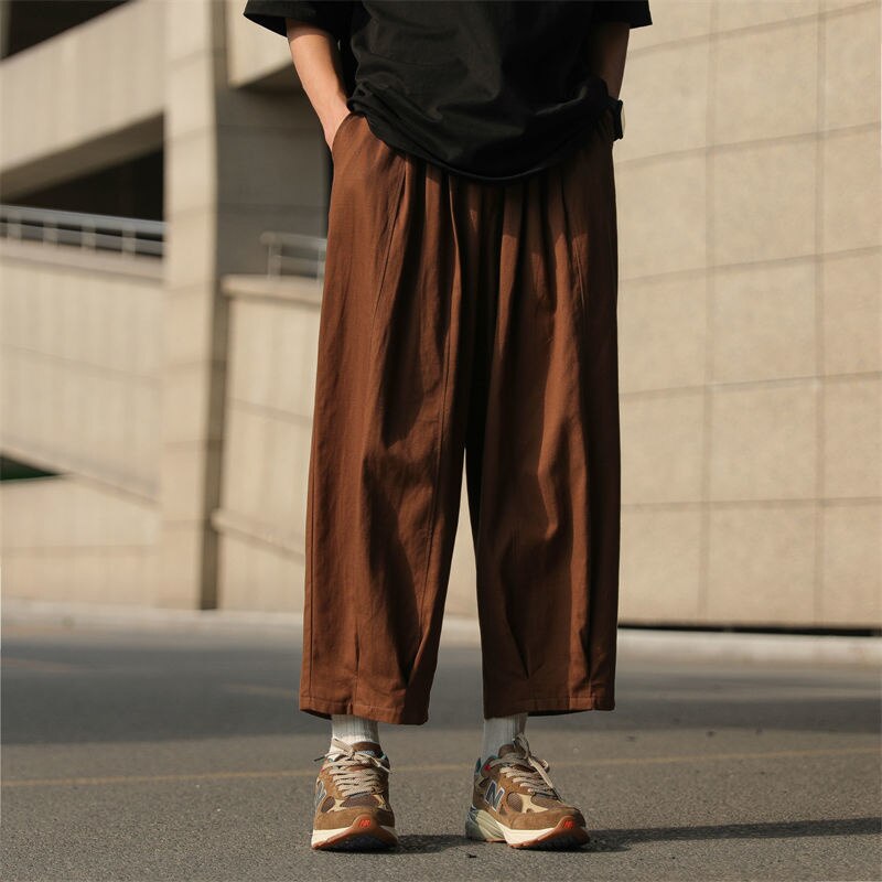 Summer Cotton Linen Pants Men Fashion Retro Casual Pants Mens Japanese Streetwear Loose Hip Hop Straight Pants Mens Trousers aidase-shop