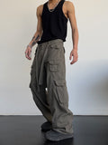 Aidase High street retro casual large pocket overalls men's and women's new summer high waist loose straight tube draped wide leg pants