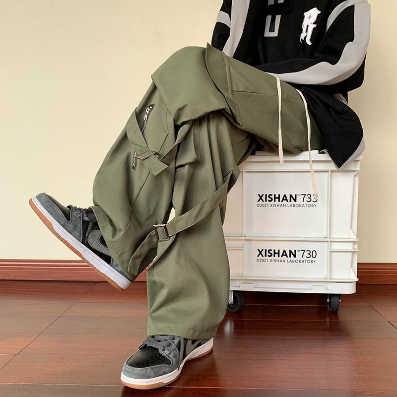 Green Cargo Pants Men Oversize Zipper Black Cargo Trousers Male Streetwear Hip Hop Pocket Loose Casual Workwear 5XL aidase-shop