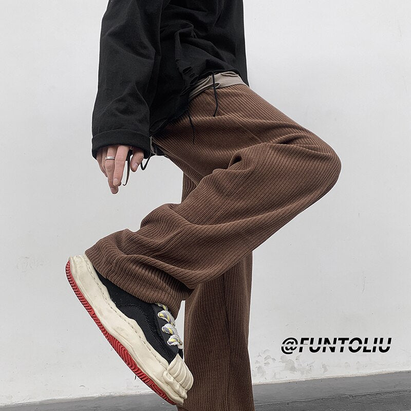 Spring Brown/Black Corduroy Pants Men Fashion Retro Casual Pants Men Streetwear Loose Hip Hop Straight Pants Mens Trousers M-2XL aidase-shop