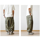 Multi-Pocket Cargo Pants Men's Casual Solid Colour Straight Pants Baggy Wide-leg Cropped Pants Men Ankle-length Pants aidase-shop