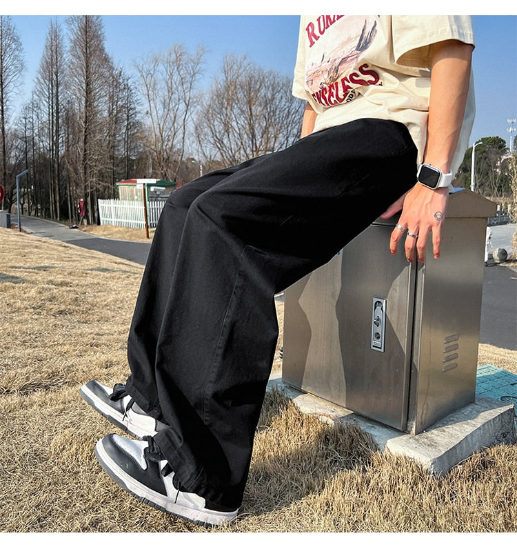 Spring Cotton Casual Pants Men Fashion Multicolor Wide Leg Pants Men Streetwear Loose Hip Hop Straight Pants Mens Trousers M-2XL aidase-shop