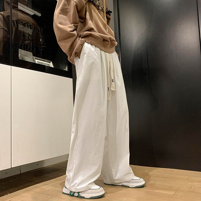 Oversized Wide Leg Pants Men Fashion Khaki White Black Casual Pants Men Streetwear Hip-hop Loose Straight Pants Mens Trousers aidase-shop
