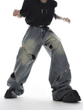 Wide Leg Jeans Pants Men Streetwear Baggy Distressed Denim Trousers Male Oversize Hollow Out Casual Korean Hip Hop aidase-shop