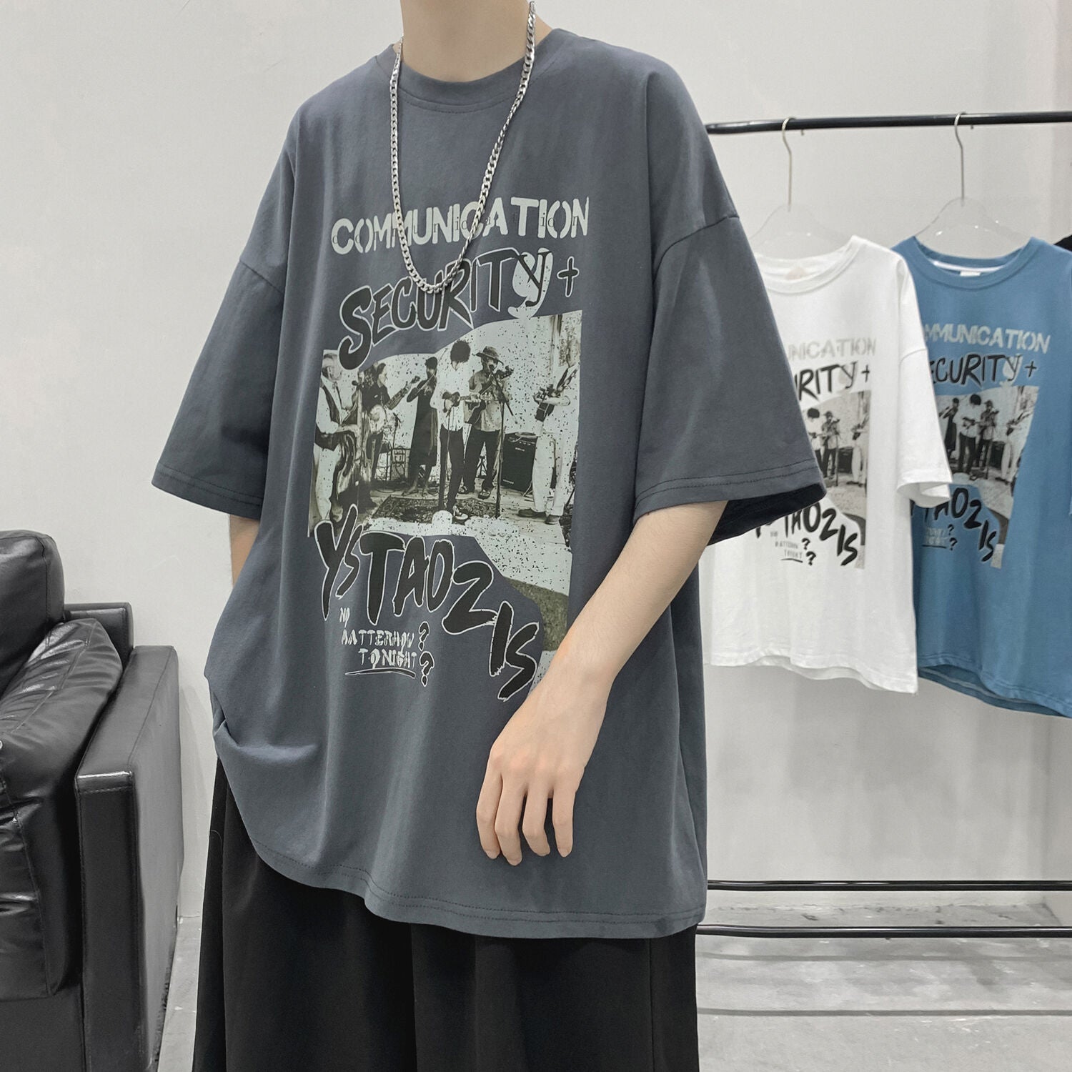 Summer New American Printed T-shirt Short Sleeve Men Baggy Oversized Cotton Tops Round Neck Trends Fitness Tees aidase-shop