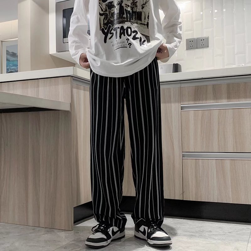 Fashion Mens Stripe Pants Japanese Retro Casual Streetwear Drawstring Wild Harem Sweatpants aidase-shop