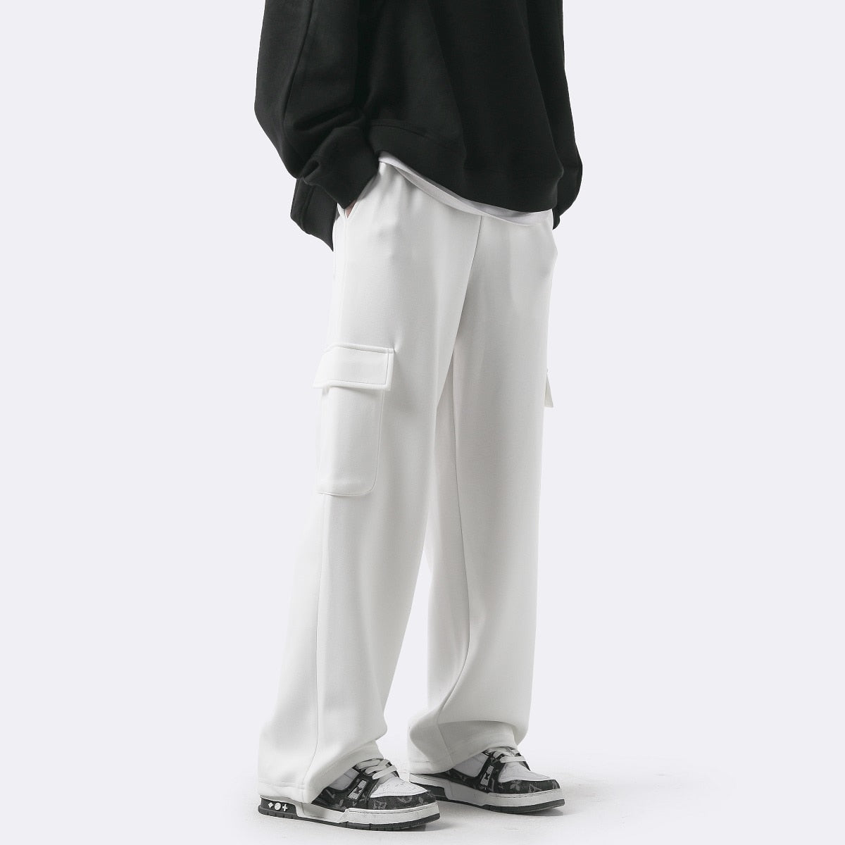 Grey White Cargo Pants Men Fashion Pocket Casual Pants Men Japanese Streetwear Loose Straight Pants Mens Joggers Trousers M-2XL aidase-shop