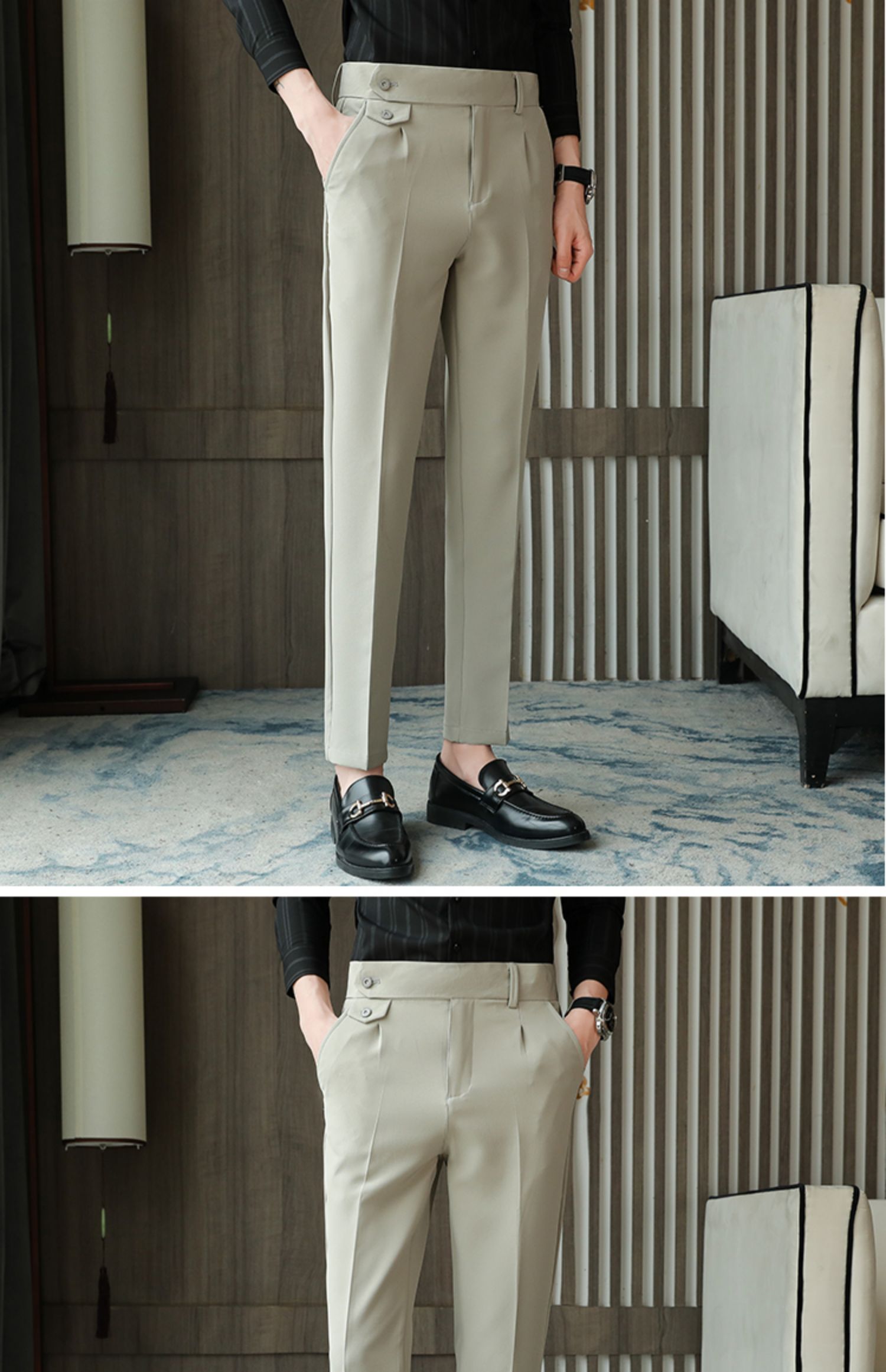 Aidase   2022 Brand Clothing Men Spring Stylecasual Nine Cent Trousers/Male Slim Fit High-Grade Pure Cotton Stripe Suit Pants Black Beige aidase-shop