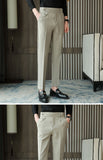 Aidase   2022 Brand Clothing Men Spring Stylecasual Nine Cent Trousers/Male Slim Fit High-Grade Pure Cotton Stripe Suit Pants Black Beige aidase-shop