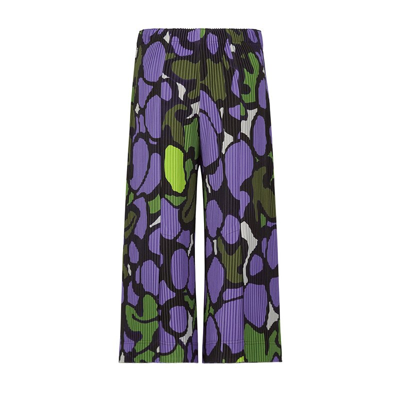 Men's Summer Wide Leg Pleated Pants 2023 Casual Printing Fashion Contrast Color Male Trousers Elastic Waist Menwear aidase-shop