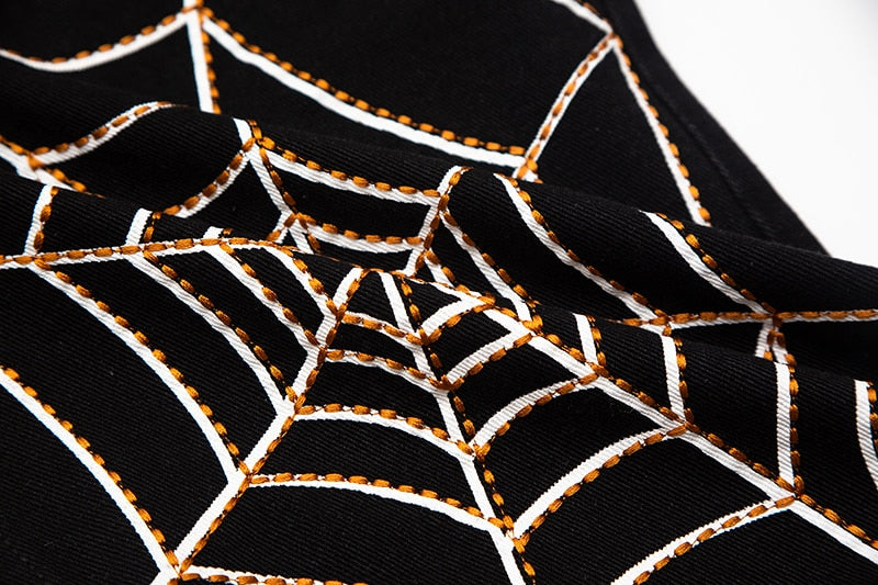 Summer Spider Web Embroidery Straight Casual Jeans Pants Men Women Vibe Style Ripped Loose Denim Trousers  New Streetwear aidase-shop