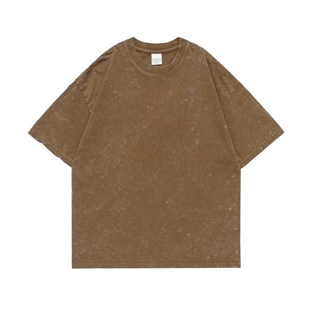 Tee Shirt Batik Acid Washed T-shirt Men Solid Color Short Sleeve Tops American Cotton Heavy Fabric Summer Luxury Male Tees S-2XL aidase-shop